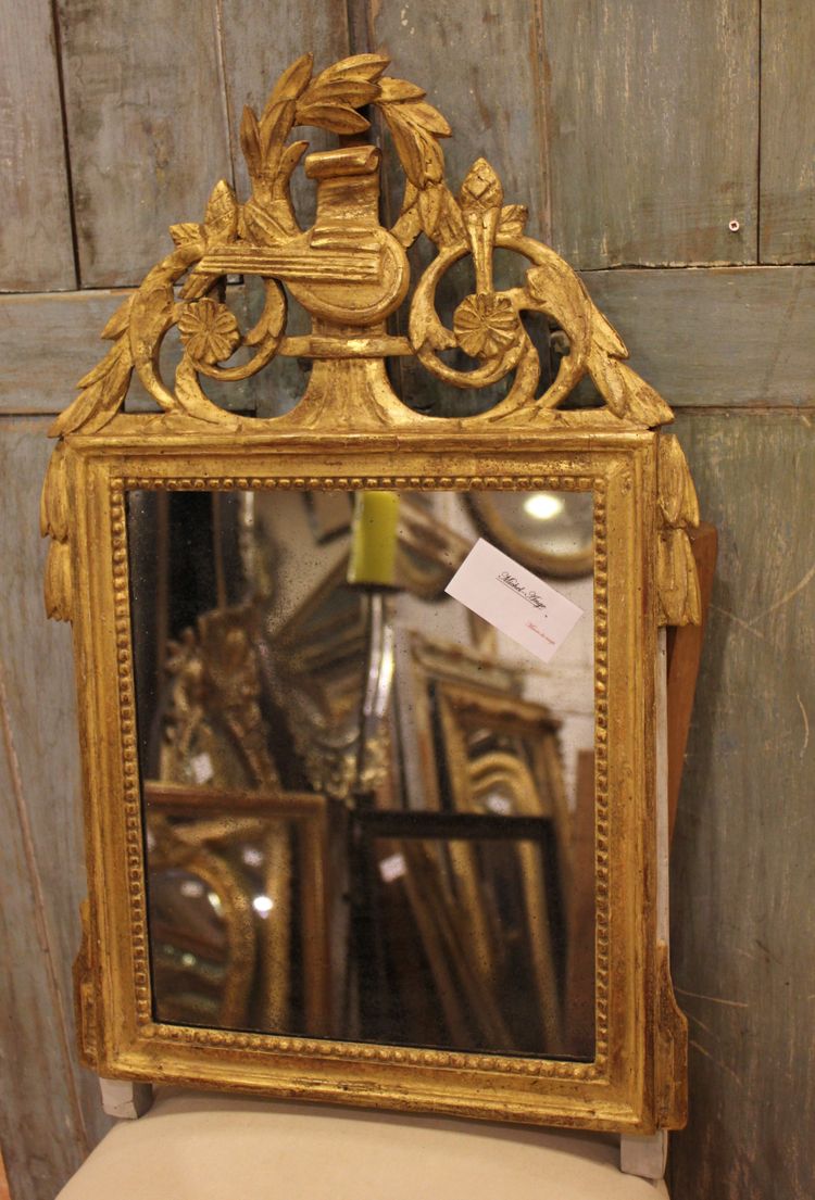 39 X 64 Cm Louis XVI Mirror, 18th Century Carved and Gilded Wood, Mercury Glass