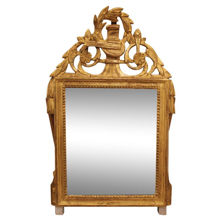 39 X 64 Cm Louis XVI Mirror, 18th Century Carved and Gilded Wood, Mercury Glass