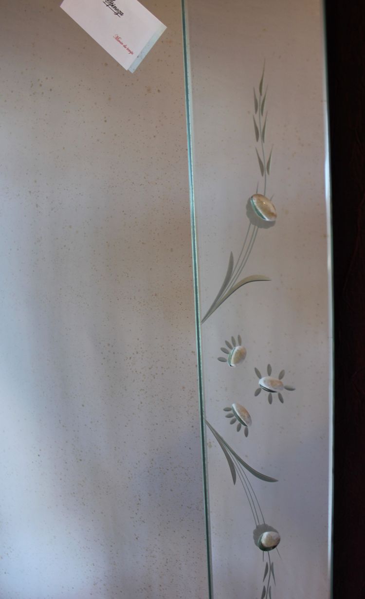 57 X 75 Cm Rectangular Venetian Mirror with Sloping Sides and Etched Glass