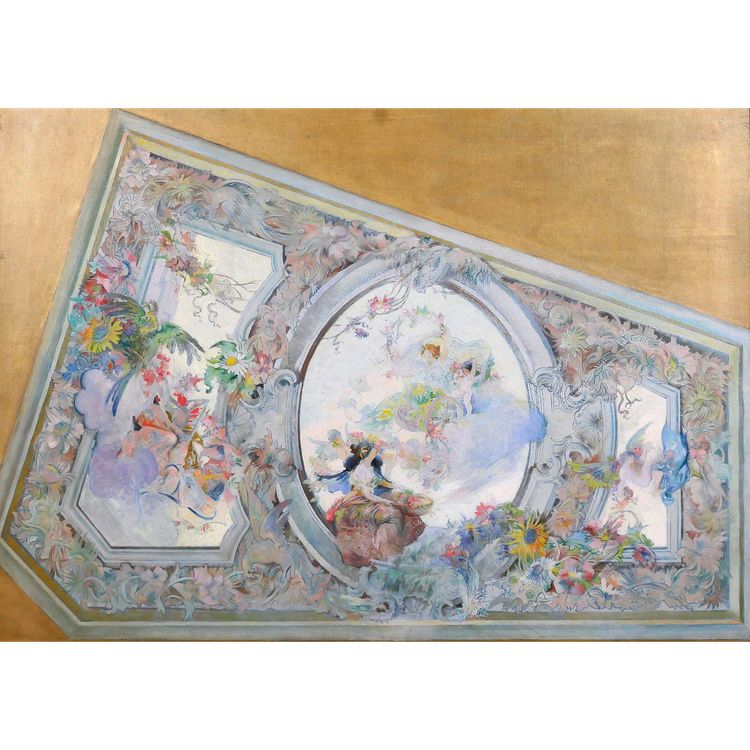 French school circa 1890-1900, Ceiling study for the Salon de Flore, painting