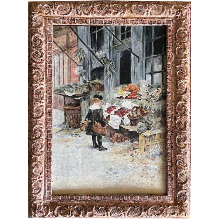 Painting "Child in front of the stall" attr. Victor Gilbert (1847-1935) ? early 20th century + frame