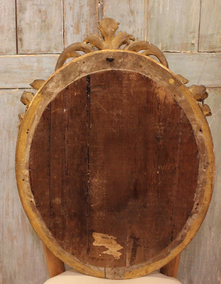 44 X 58 Cm Napoleon III Pearl Oval Mirror, Gold Leaf And Beveled Glass