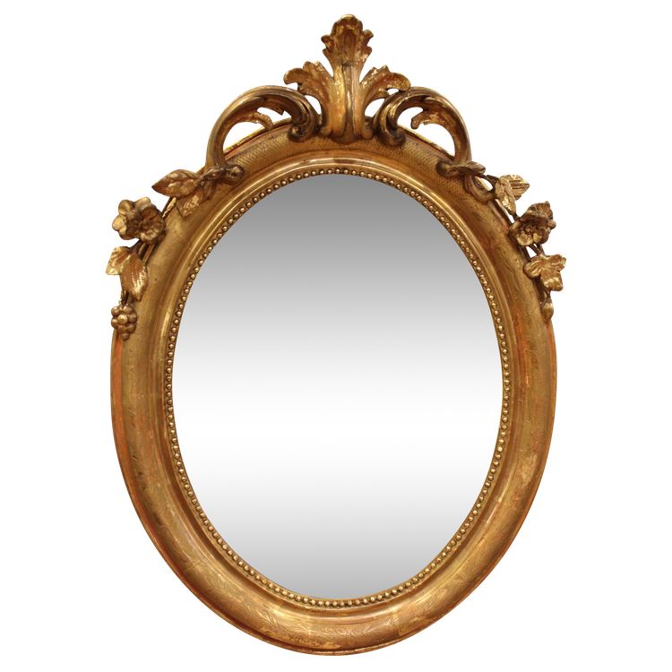 44 X 58 Cm Napoleon III Pearl Oval Mirror, Gold Leaf And Beveled Glass