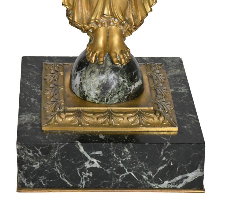 Empire style gilt bronze and marble lamp representing a caryatid