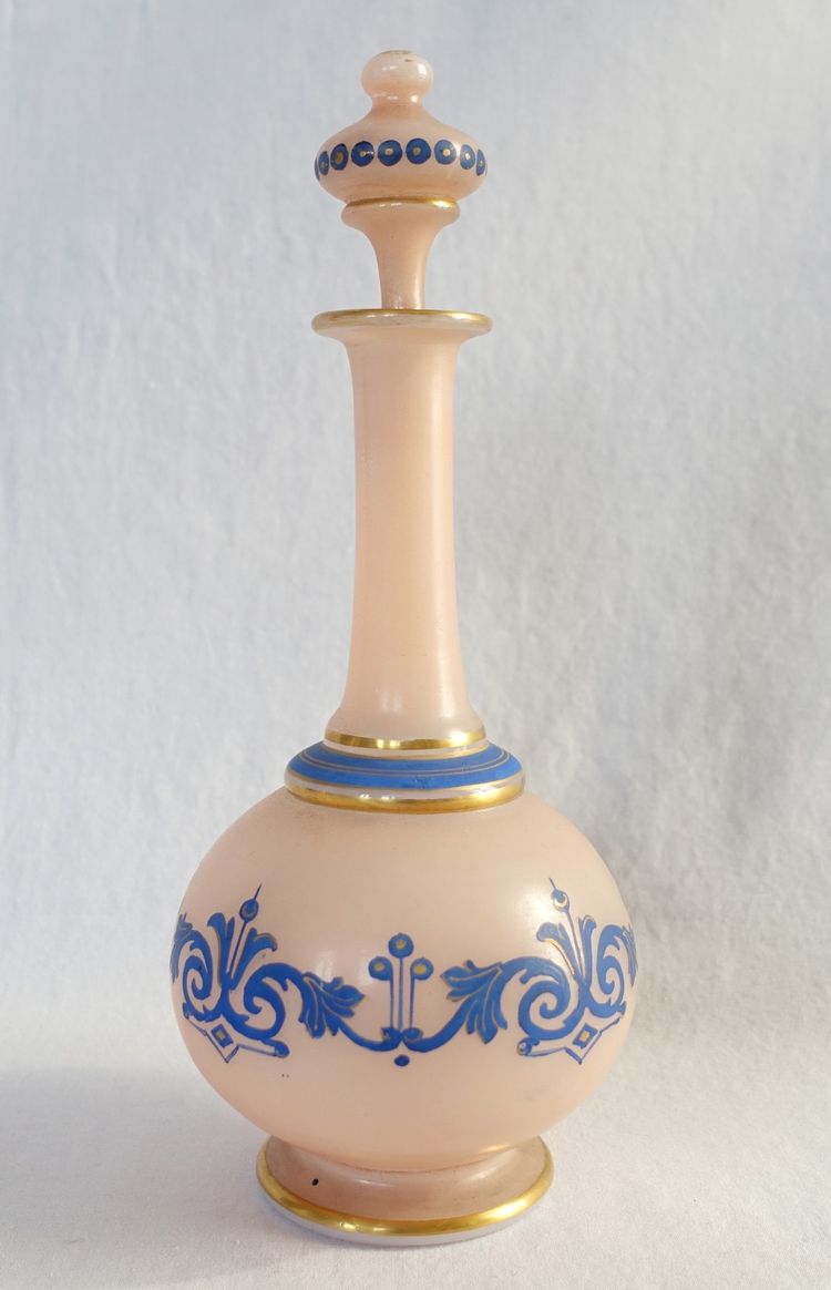 Baccarat: painted opaline liqueur carafe - paper label, circa 1880