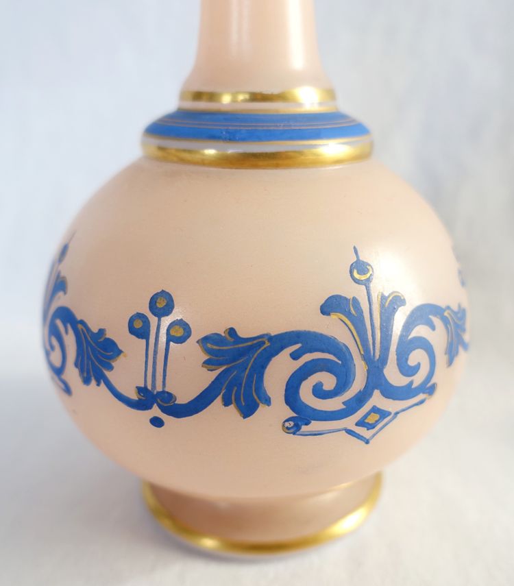 Baccarat: painted opaline liqueur carafe - paper label, circa 1880