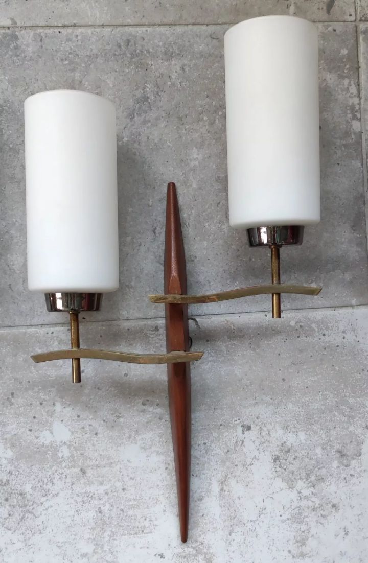 Large Pair of Modernist Wall Lights Lunel