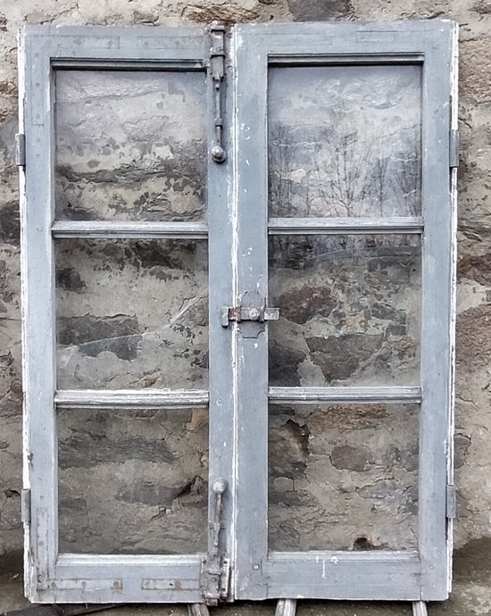 Petites Fenêtres Ancienne XVIIIème Avec Ferronneries Porte Bibliothèque Vitrine