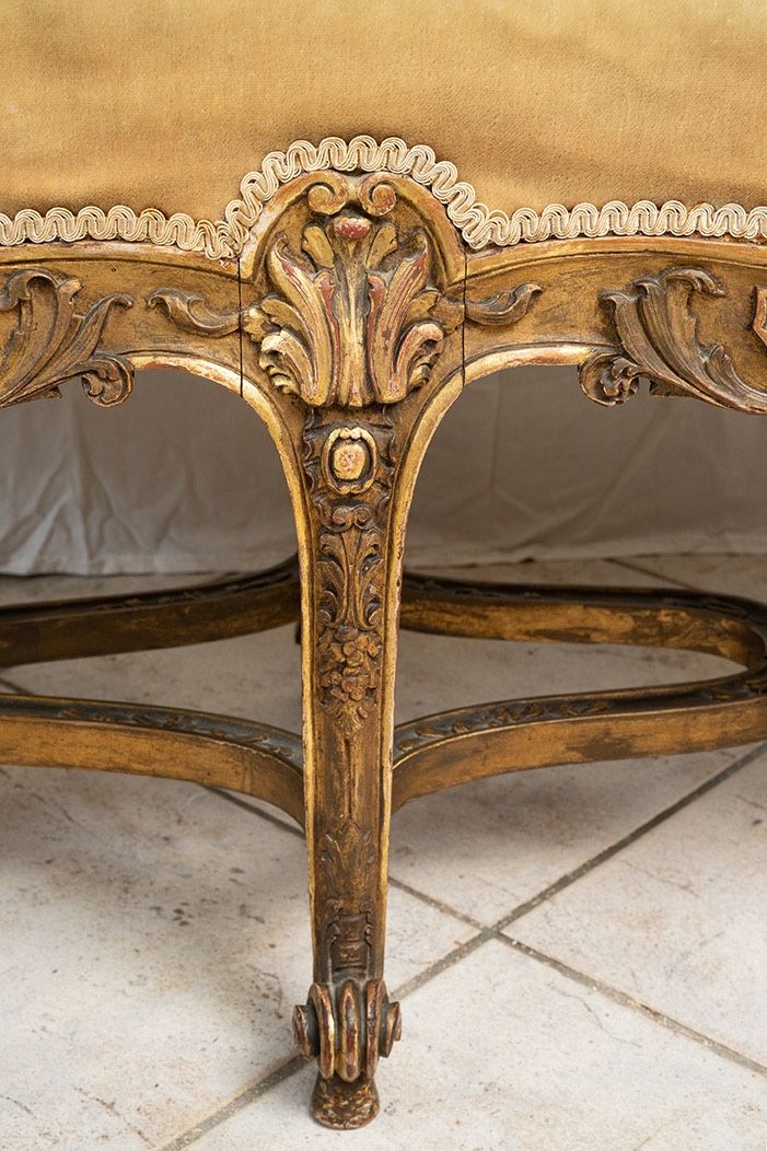 Antique Napoleon III Bench in Gilded and Carved Wood. France 19th Century.