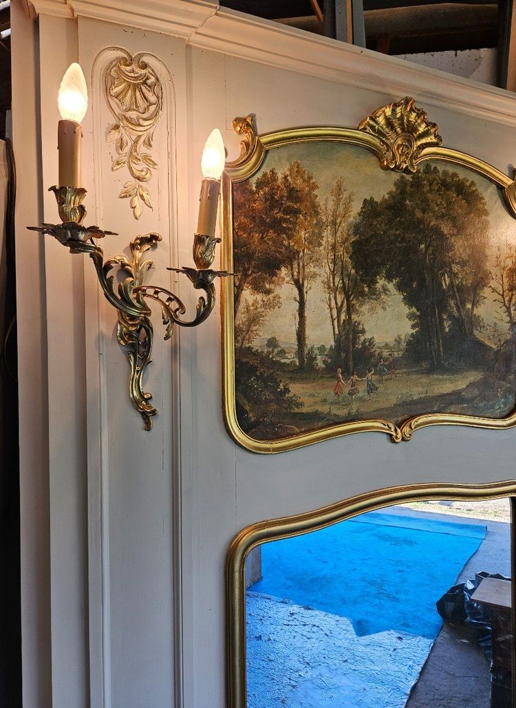 Trumeau De Boiserie - painting - mirror and 19th century light fixtures