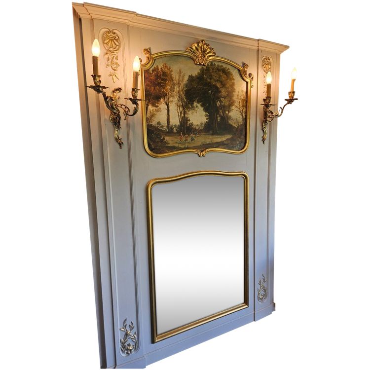 Trumeau De Boiserie - painting - mirror and 19th century light fixtures