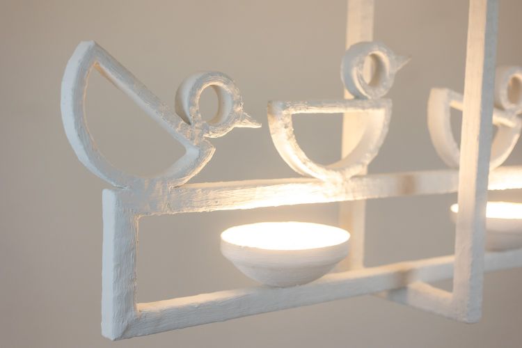 Rectangular plaster chandelier with bird decoration. LS62652409P