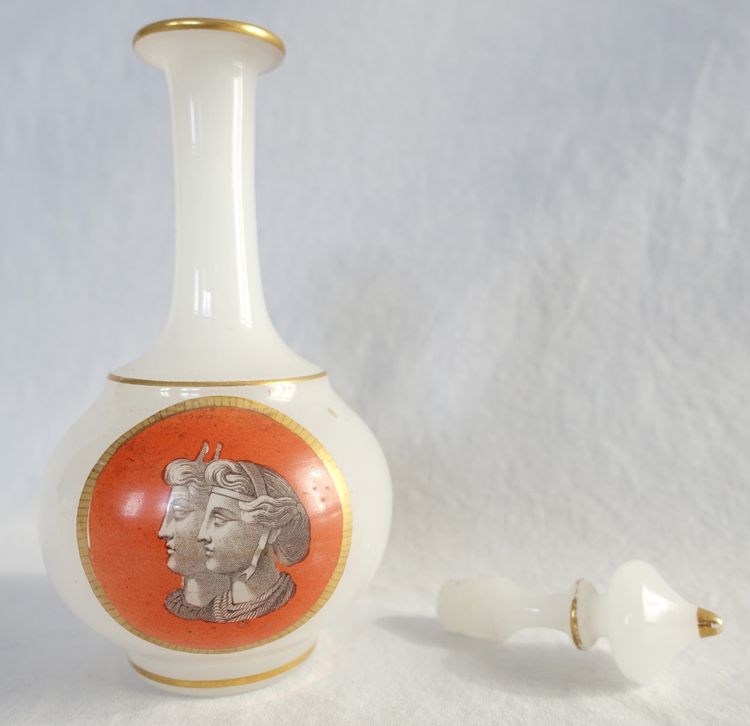 Baccarat - painted opaline liqueur carafe - antique busts, circa 1880