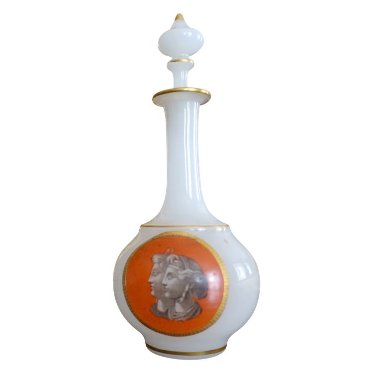 Baccarat - painted opaline liqueur carafe - antique busts, circa 1880