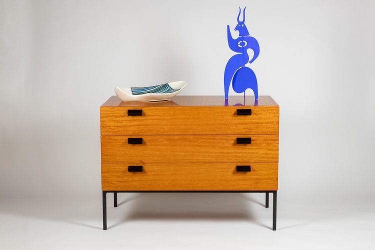 André Monpoix. Chest of drawers in varnished blond cherry. 1960s. LS62821109M