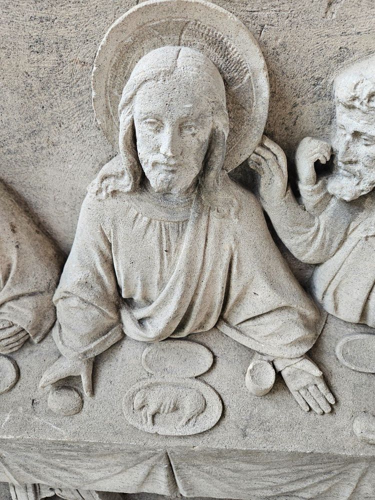 Exceptional Bas Relief Stone Sculpture - Early 19th Century - Meal The Last Supper Of Jesus