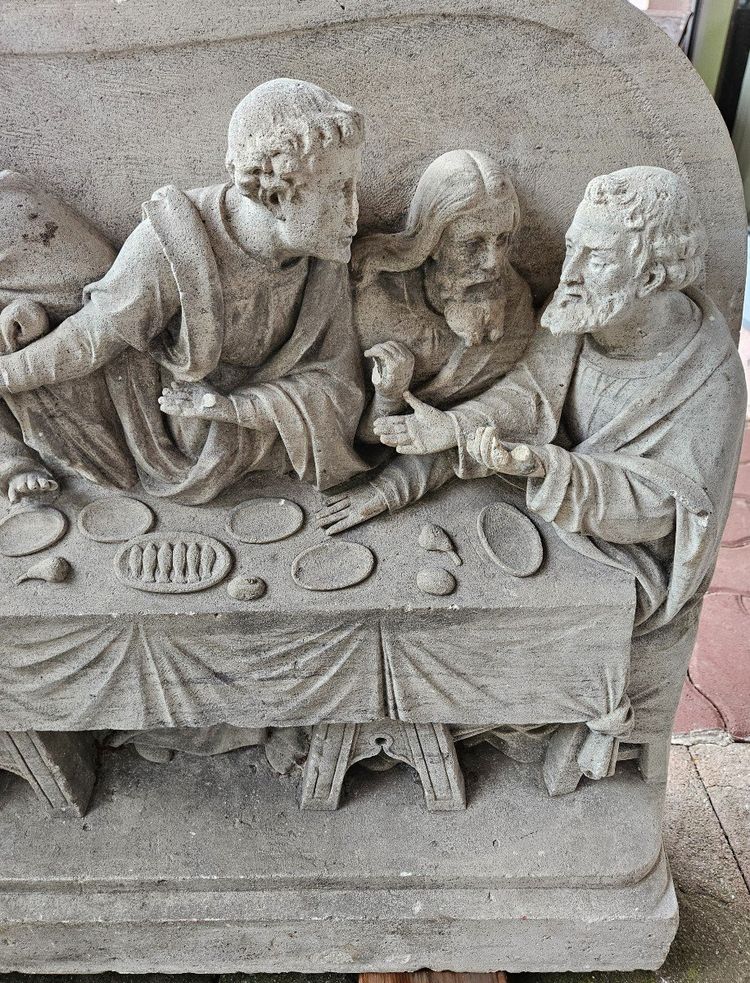 Exceptional Bas Relief Stone Sculpture - Early 19th Century - Meal The Last Supper Of Jesus