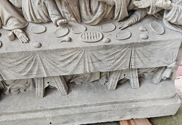 Exceptional Bas Relief Stone Sculpture - Early 19th Century - Meal The Last Supper Of Jesus