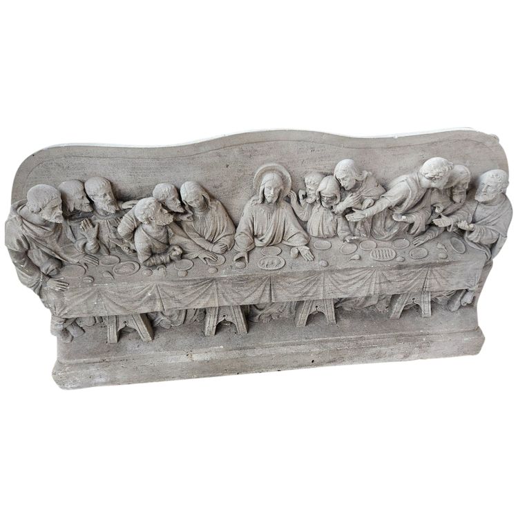 Exceptional Bas Relief Stone Sculpture - Early 19th Century - Meal The Last Supper Of Jesus