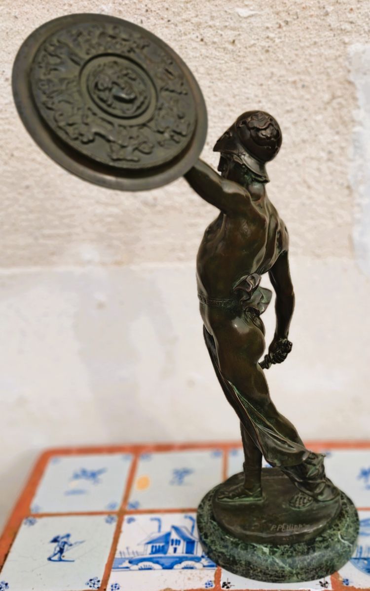 Bronze Sculpture Gladiator Warrior with Shield by Paul Philippe 19th Century