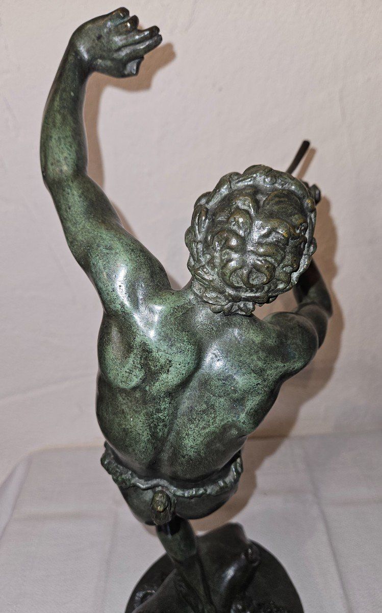 Bronze Sculpture of Bacchus Dancing and Playing the Flute - 19th Century -