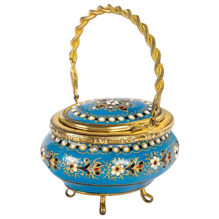 A small miniature box in gilded bronze and enamel, late 19th century