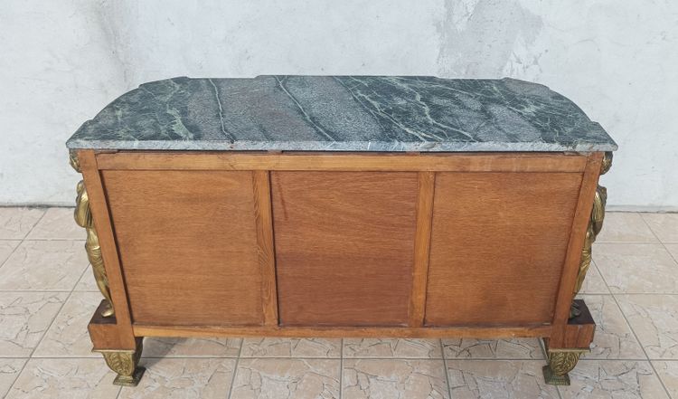 Louis XVI chest of drawers in the style of Jean-Henry Riesener in bronze beech and marble, 20th century