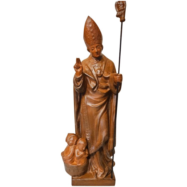 Sculpture of Saint Nicholas in Patinated Terracotta - 20th century -