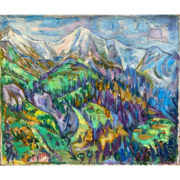 Painting "The Alps" Oil on Canvas M. GUETTA-FATTAL (1922-2009) Fauvism Cubism Mountain