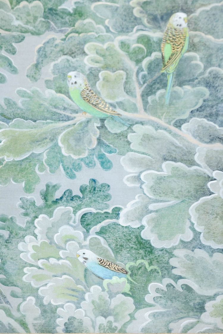 Painted canvas depicting parakeets. Contemporary work. LS6271A675M