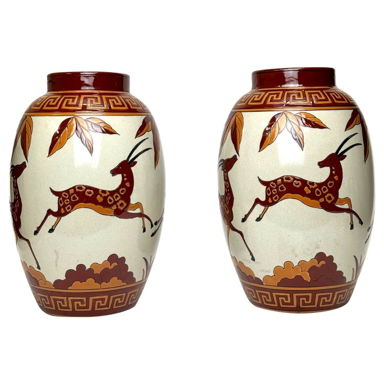 Keralouve - Pair of Art Deco Vases in Enamelled Earthenware