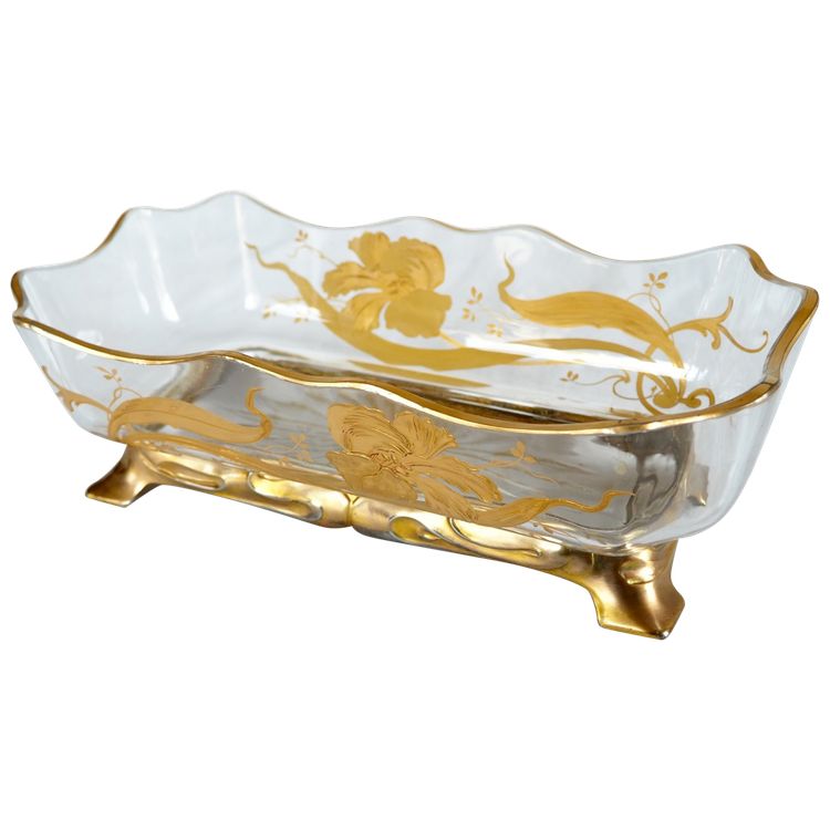 Baccarat Art Nouveau crystal planter, gilt bronze mount - label