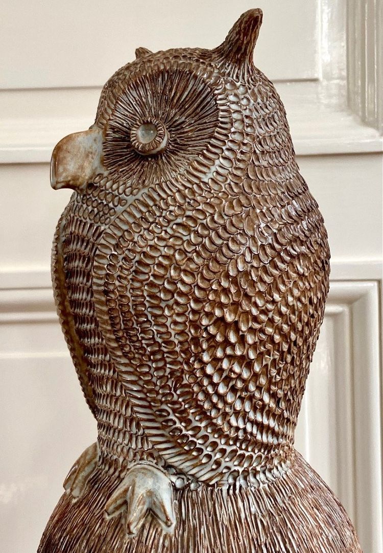 Guy-Roland Marcy (1925-1990s), Large Glazed Earthenware Ridge Spike Forming an Owl.