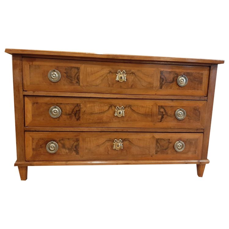 Very beautiful Louis XVI style chest of drawers in burl walnut and cherry wood - late 18th century period