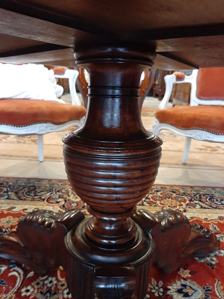 Charles X Restoration Pedestal Table in Mahogany and Marble, 19th Century