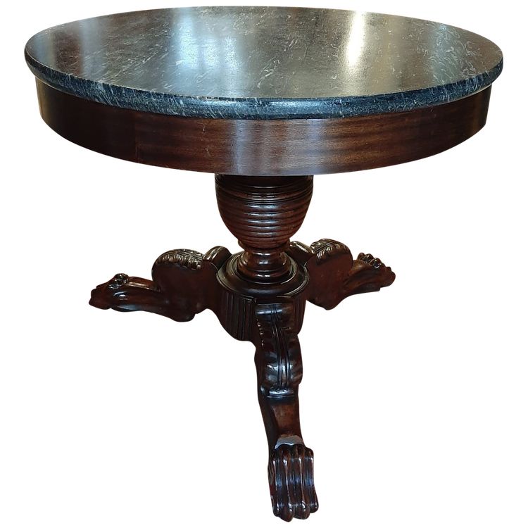 Charles X Restoration Pedestal Table in Mahogany and Marble, 19th Century