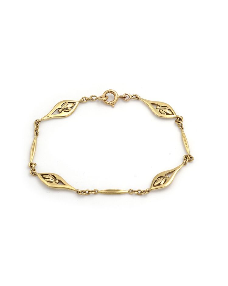 Art Nouveau Leaf Bracelet Or Watch Chain Extension In 18 Karat Gold, Vegetal, Antique Jewel