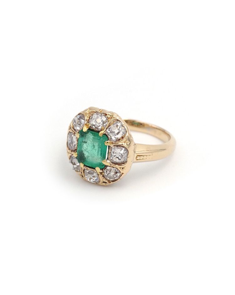 Colombian Emerald cluster Ring In 18k Gold, Belle Epoque Ring, Antique Jewelry, Engagement