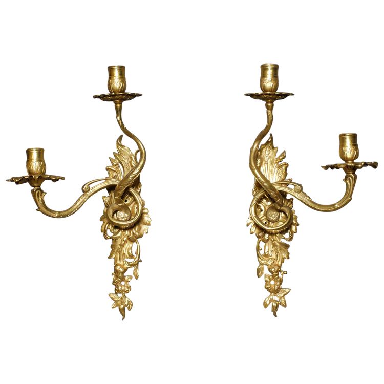 Pair of two-light Regence period wall lights