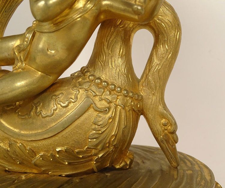 Restoration clock gilded bronze porcelain Sèvres Love swan dolphin 19th century