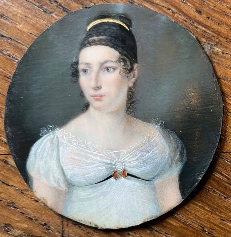 Pendant miniature Empire Marshal Lannes / Duchess of Montebello by Parizeau 1808