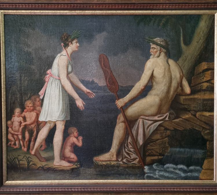 Oceanos and Thetys, large oil on canvas, late 18th century.