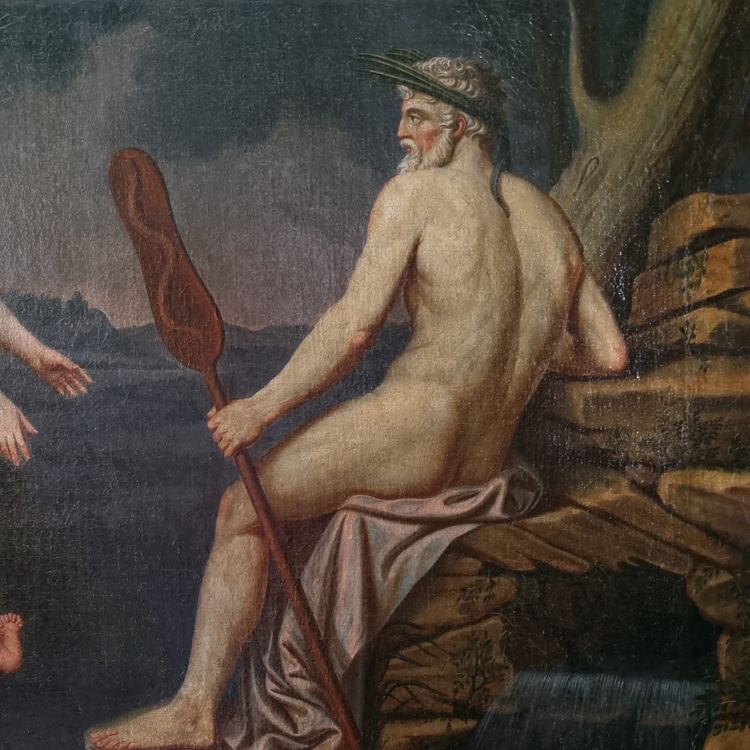 Oceanos and Thetys, large oil on canvas, late 18th century.