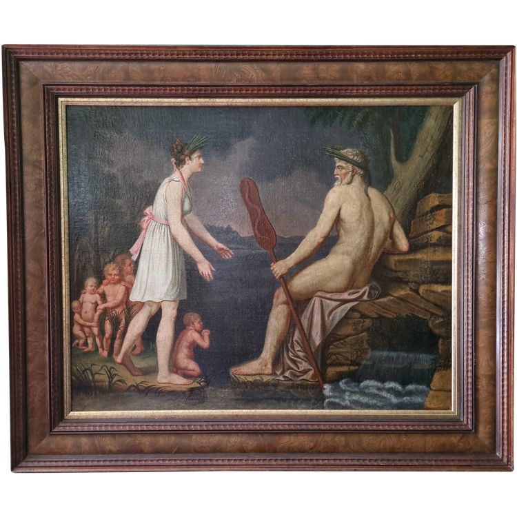 Oceanos and Thetys, large oil on canvas, late 18th century.