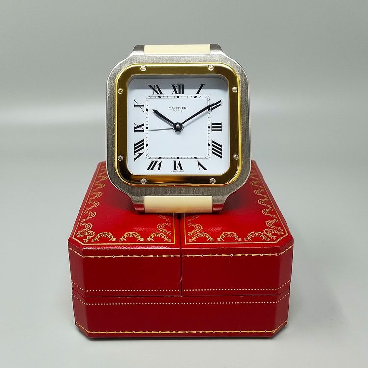 Superbe réveil-pendule Cartier Santos des années 1980. Fabriqué en Suisse