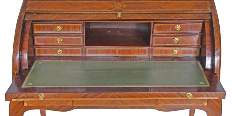 18th century cylinder desk in veneer and marquetry