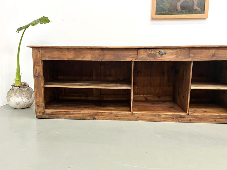 Large old trading counter in solid pine