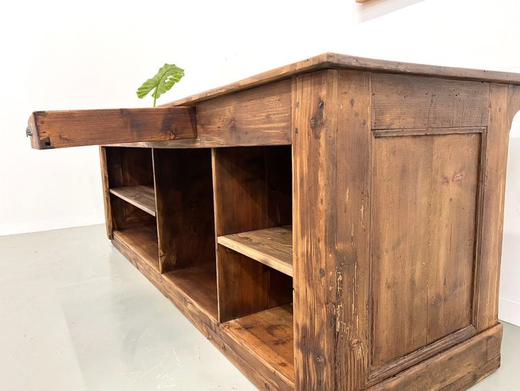 Large old trading counter in solid pine