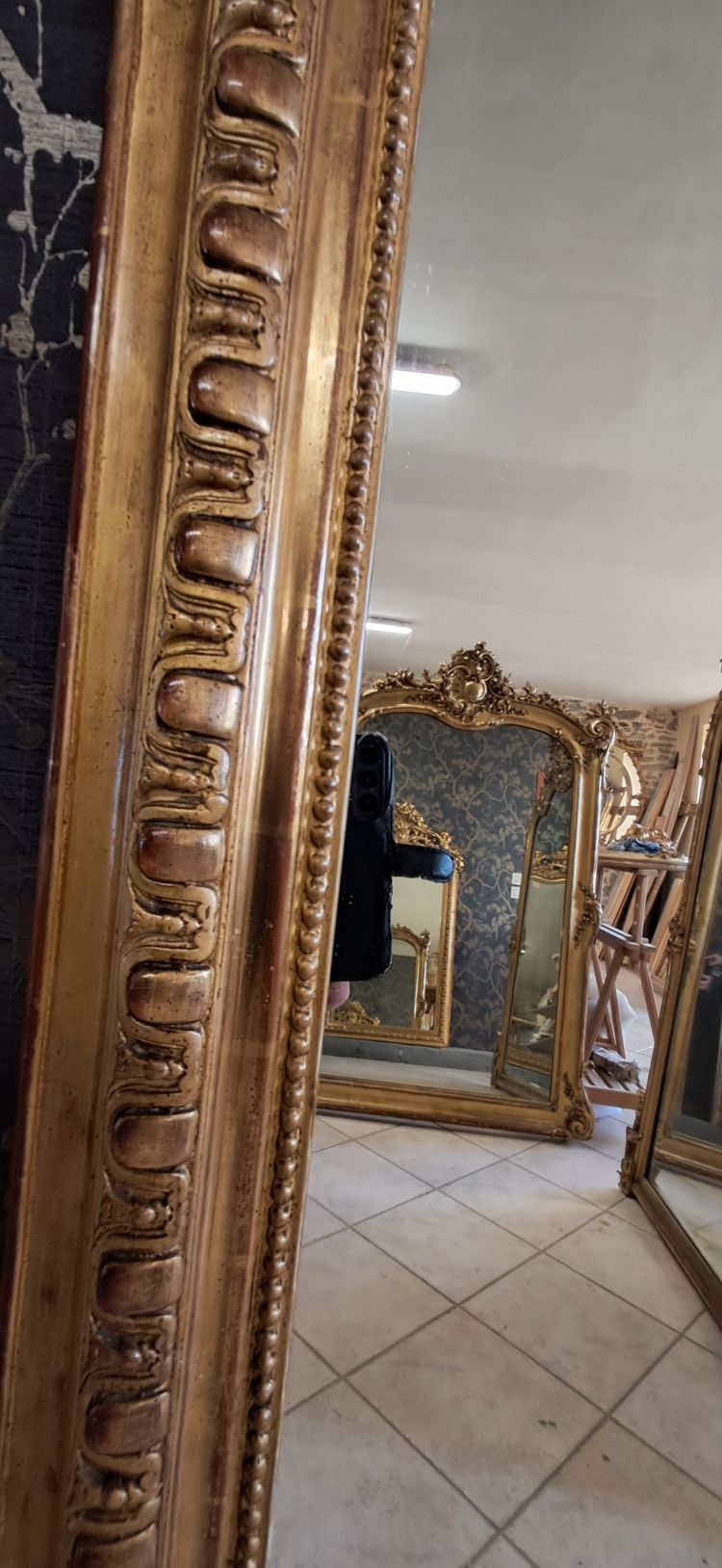 19th century mirror with pediment 163 x 84/91