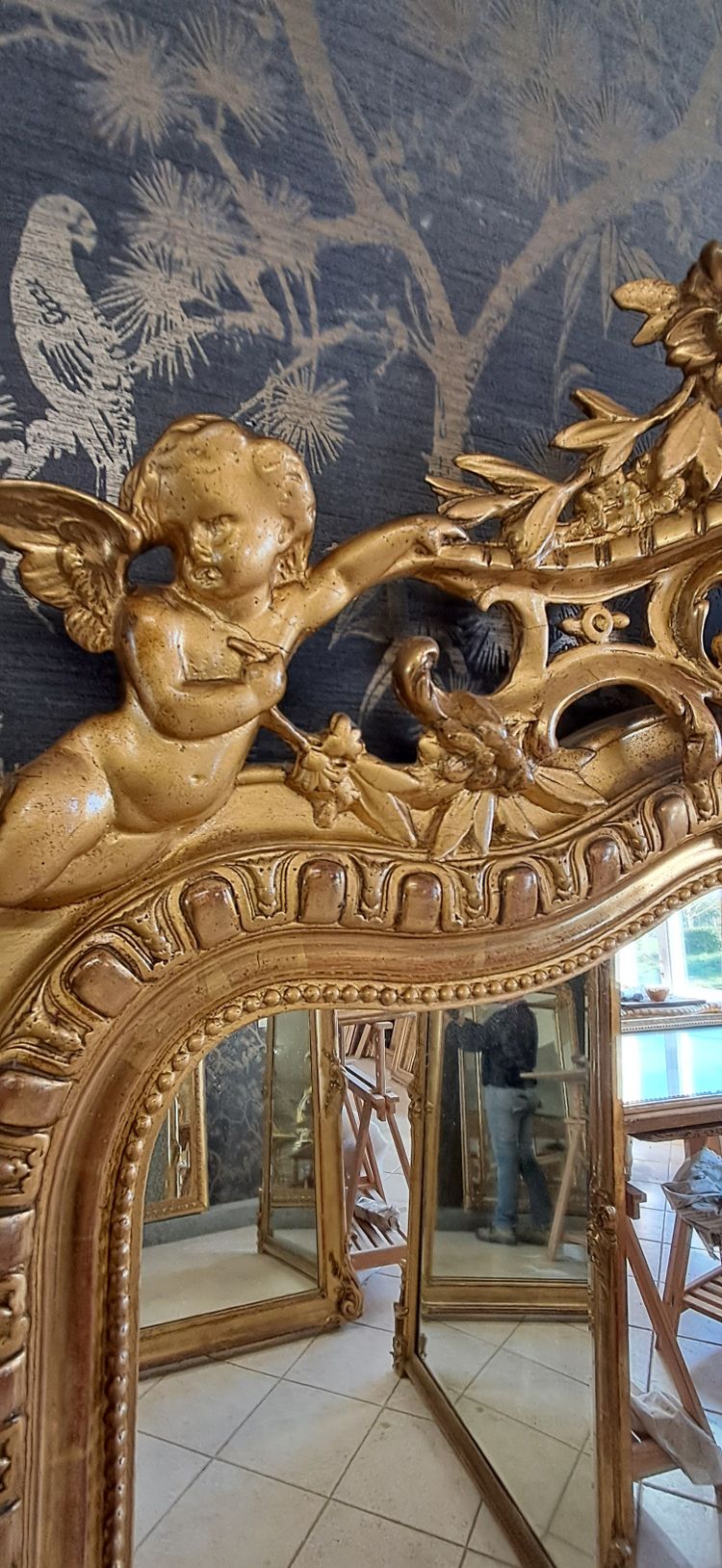 19th century mirror with pediment 163 x 84/91